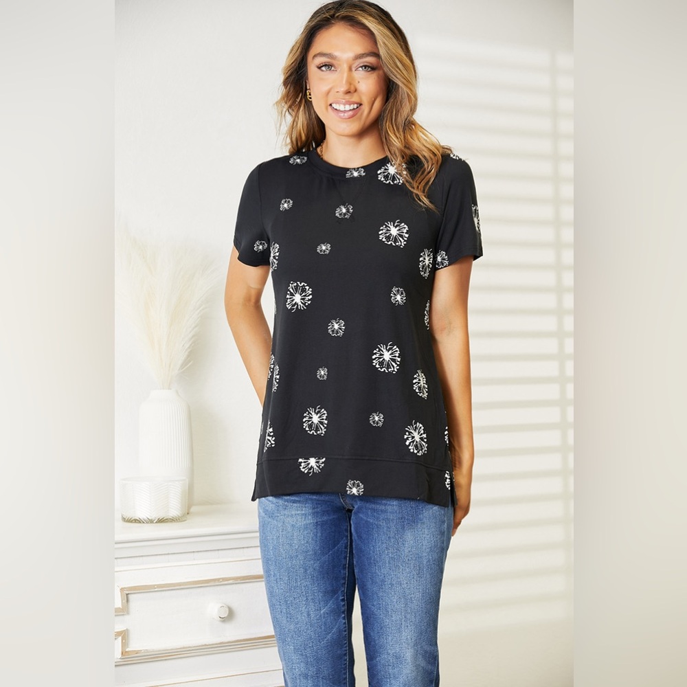 Double Take Dandelion Print Round Neck T-Shirt